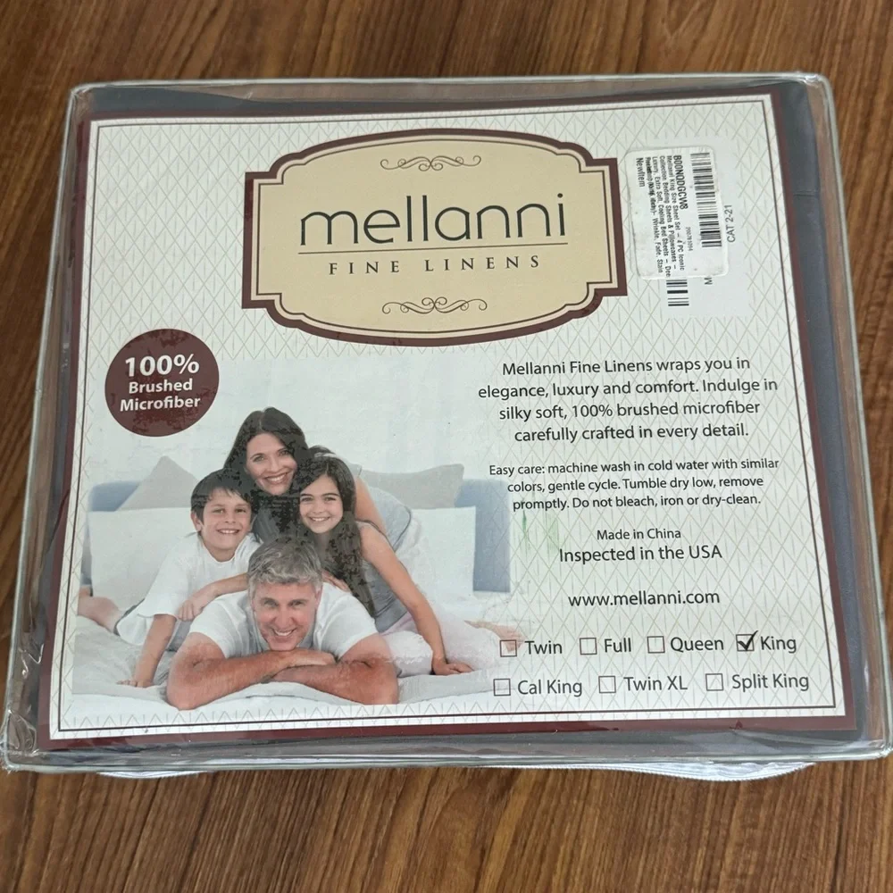 New Mellanni 1800 Brushed Microfiber King Bed Sheet Set, 4 Piece - Light Gray